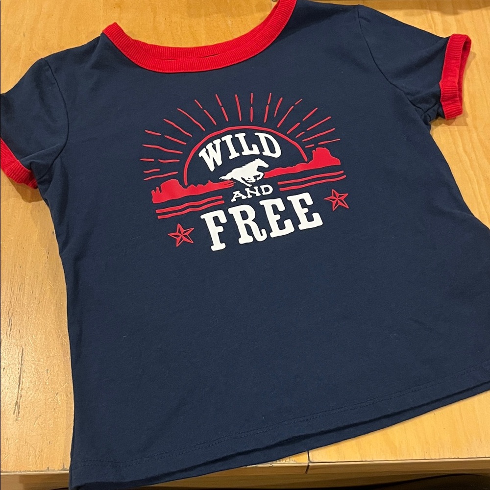 Kids 'Wild and Free' Navy T-Shirt with Red Accents
